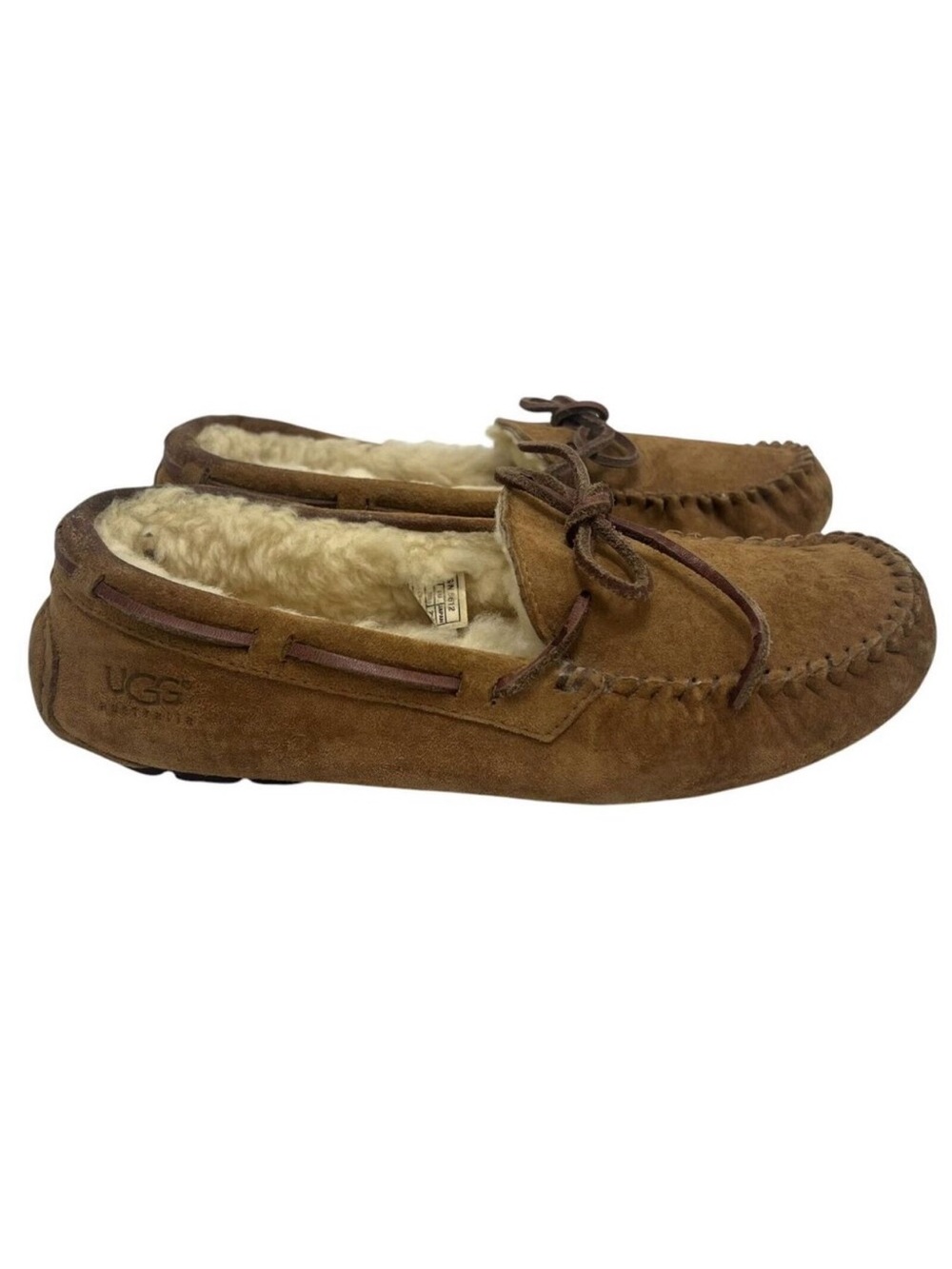 UGG Australia Dakota Suede Fur Lined Slip On Moccasins Loafers Chestnut Size 8